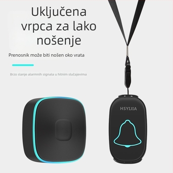 HSYIJIA A808 Bežični zvono za vrata za starije – alarm jednim gumbom, baterijsko napajanje, 110–220 V, 36 melodija