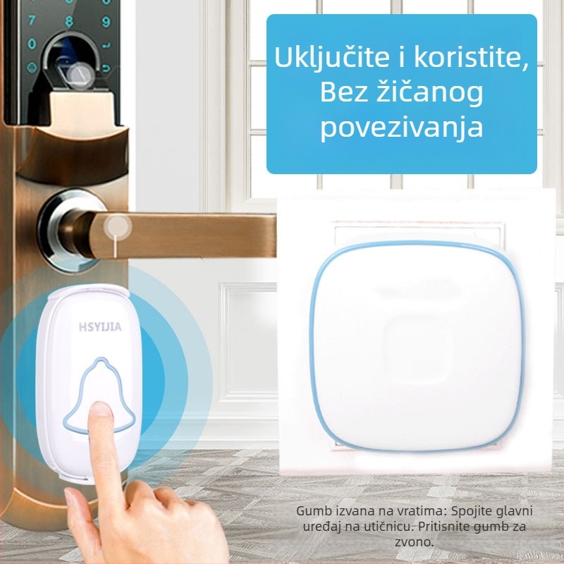 HSYIJIA A808 Bežični zvono za vrata za starije – alarm jednim gumbom, baterijsko napajanje, 110–220 V, 36 melodija