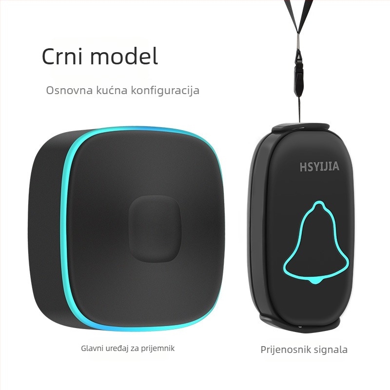 HSYIJIA A808 Bežični zvono za vrata za starije – alarm jednim gumbom, baterijsko napajanje, 110–220 V, 36 melodija