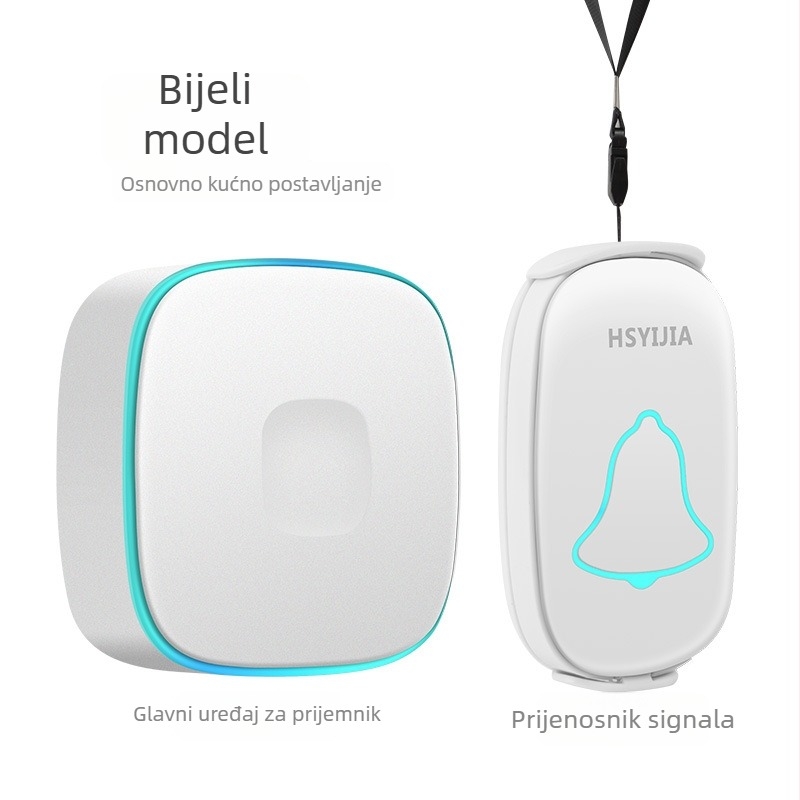 HSYIJIA A808 Bežični zvono za vrata za starije – alarm jednim gumbom, baterijsko napajanje, 110–220 V, 36 melodija