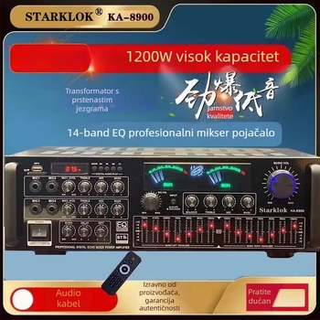 Starklok KA8900 Četverokanalno kućno karaoke pojačalo s četverostupanjskim EQ, 1000W, 4–16 Ω, 20–20 kHz