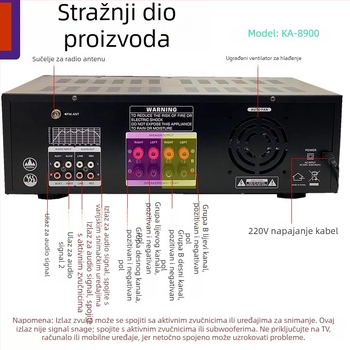 Starklok KA8900 Četverokanalno kućno karaoke pojačalo s četverostupanjskim EQ, 1000W, 4–16 Ω, 20–20 kHz