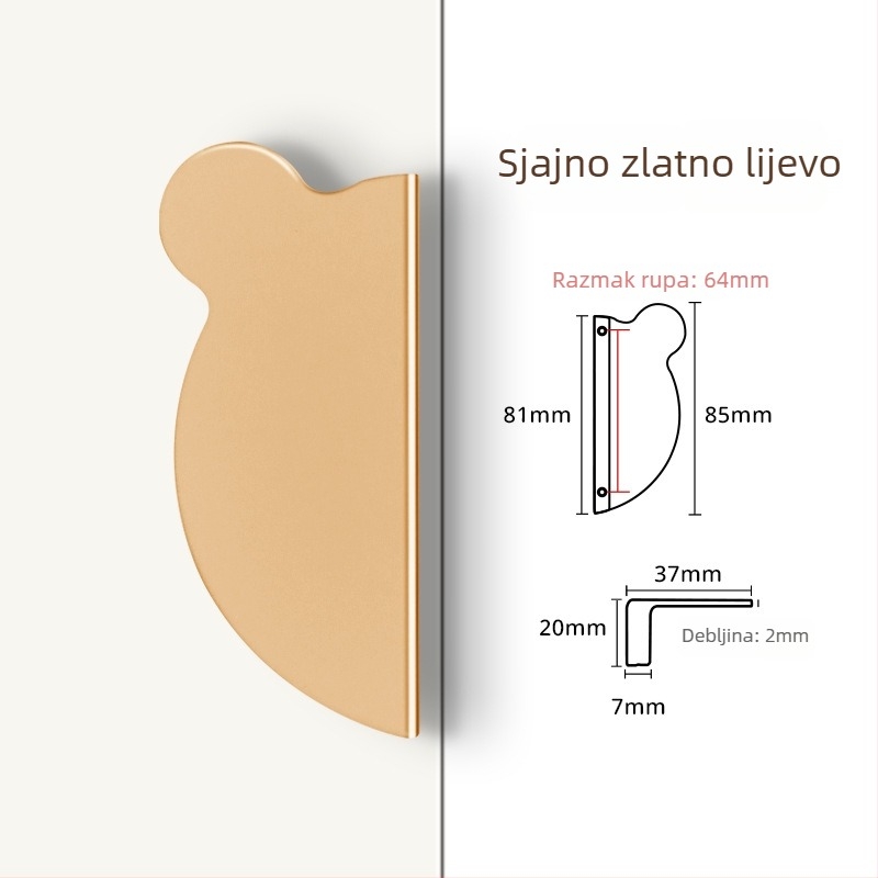 Kuka ormarića s glavom medvjeda, moderni minimalistički stil, aluminijska legura, premaz prskanja, montaža na površinu, oblik polu-knedle