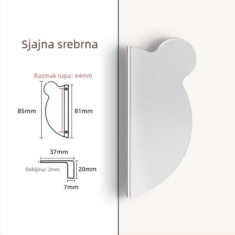 Kuka ormarića s glavom medvjeda, moderni minimalistički stil, aluminijska legura, premaz prskanja, montaža na površinu, oblik polu-knedle