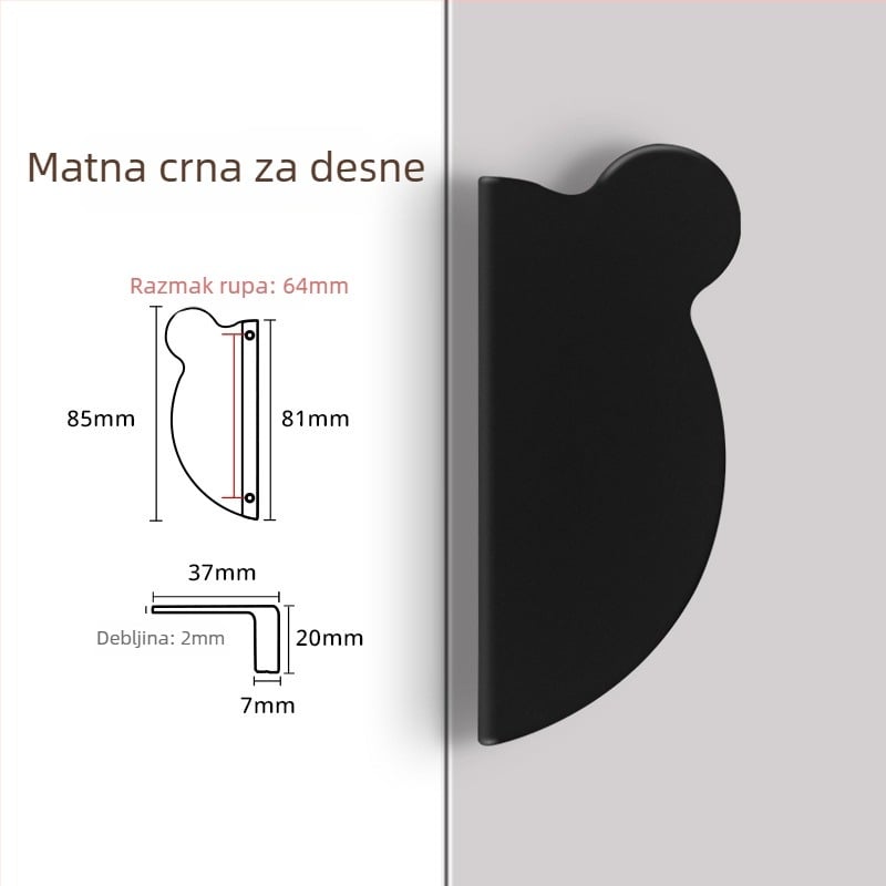 Kuka ormarića s glavom medvjeda, moderni minimalistički stil, aluminijska legura, premaz prskanja, montaža na površinu, oblik polu-knedle