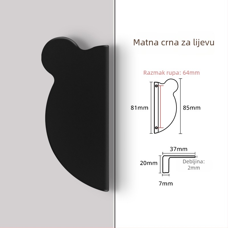Kuka ormarića s glavom medvjeda, moderni minimalistički stil, aluminijska legura, premaz prskanja, montaža na površinu, oblik polu-knedle