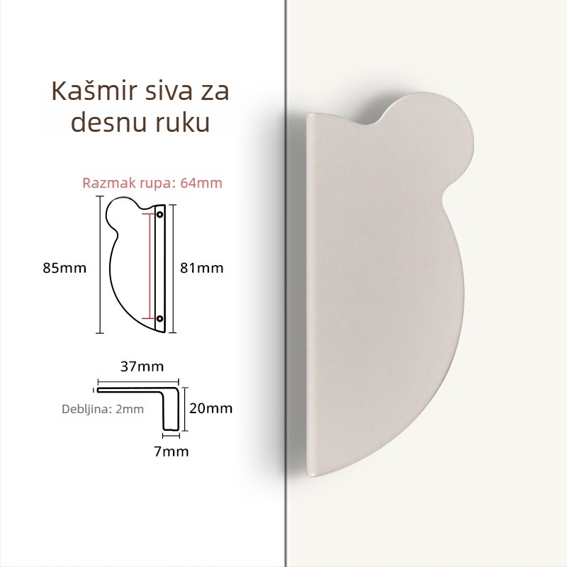 Kuka ormarića s glavom medvjeda, moderni minimalistički stil, aluminijska legura, premaz prskanja, montaža na površinu, oblik polu-knedle