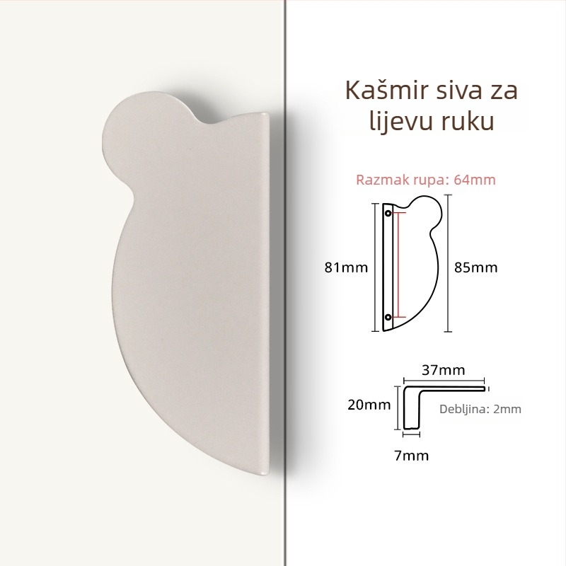 Kuka ormarića s glavom medvjeda, moderni minimalistički stil, aluminijska legura, premaz prskanja, montaža na površinu, oblik polu-knedle