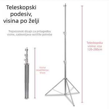 Stalak za rasvjetu od nehrđajućeg čelika za živu fotografiju – nosivost 10 kg, promjer cijevi 25/30/35 mm, 3 odjeljka, težina 2,35 kg