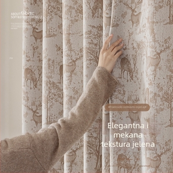 Jacquard Chenille zavjesa - Potpuna zatamnjenja 90–100% - Amerikanski stil, Model 322 Nara Deer (Materijal: Chenille; Izrada: Žakard; Zatamnjenje: 90–100%; Prostori: Dnevni boravak, Spavaća soba, Radna soba, Blagovaonica)
