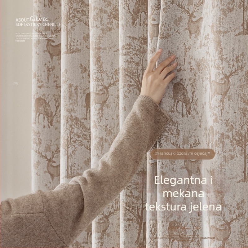 Jacquard Chenille zavjesa - Potpuna zatamnjenja 90–100% - Amerikanski stil, Model 322 Nara Deer (Materijal: Chenille; Izrada: Žakard; Zatamnjenje: 90–100%; Prostori: Dnevni boravak, Spavaća soba, Radna soba, Blagovaonica)