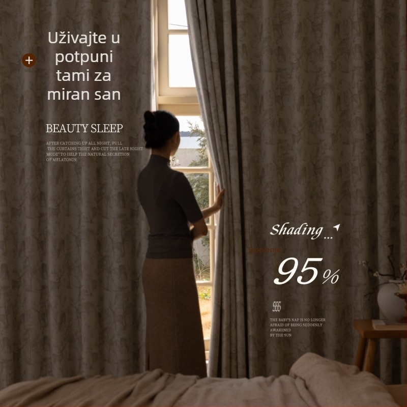 Jacquard Chenille zavjesa - Potpuna zatamnjenja 90–100% - Amerikanski stil, Model 322 Nara Deer (Materijal: Chenille; Izrada: Žakard; Zatamnjenje: 90–100%; Prostori: Dnevni boravak, Spavaća soba, Radna soba, Blagovaonica)