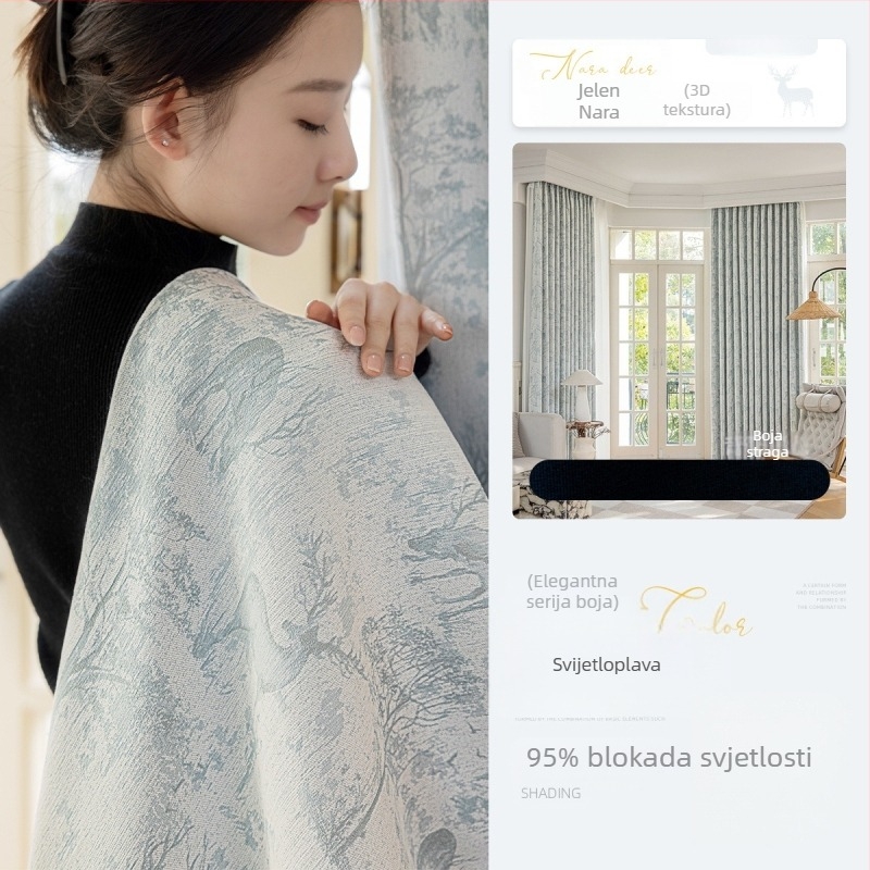 Jacquard Chenille zavjesa - Potpuna zatamnjenja 90–100% - Amerikanski stil, Model 322 Nara Deer (Materijal: Chenille; Izrada: Žakard; Zatamnjenje: 90–100%; Prostori: Dnevni boravak, Spavaća soba, Radna soba, Blagovaonica)