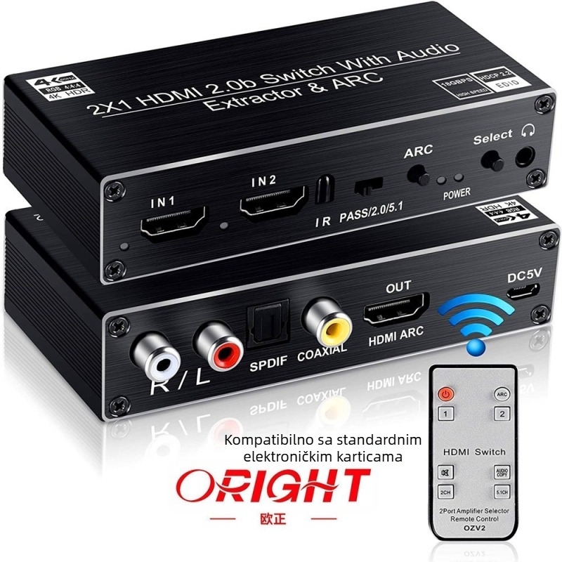 HDMI 2x1 prekidač s ARC audio odjeljivanjem, 4K120Hz, HDMI2 ulaz/1 izlaz