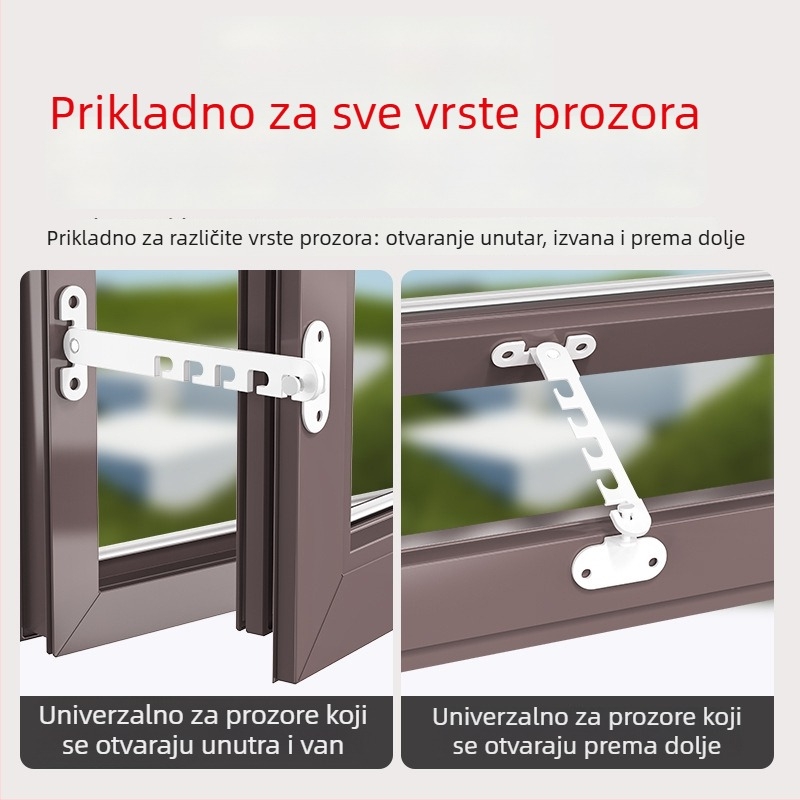 Dječji sigurnosni brava za prozore – bez bušenja, otporan na vjetar, ograničivač otvaranja unutarnje/vanjjske strane s kukom i kopčom – univerzalni model