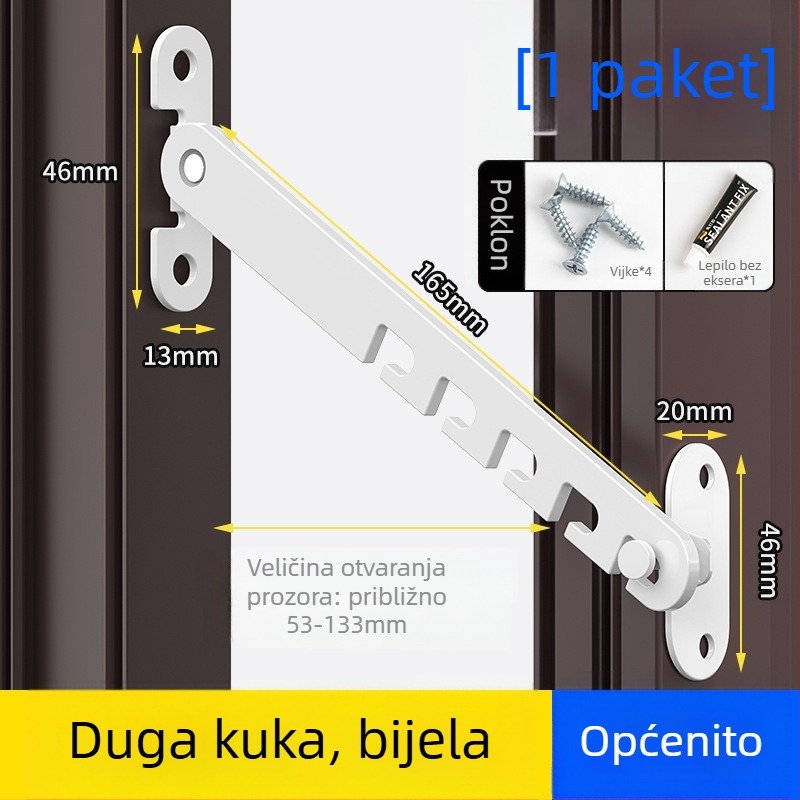 Dječji sigurnosni brava za prozore – bez bušenja, otporan na vjetar, ograničivač otvaranja unutarnje/vanjjske strane s kukom i kopčom – univerzalni model
