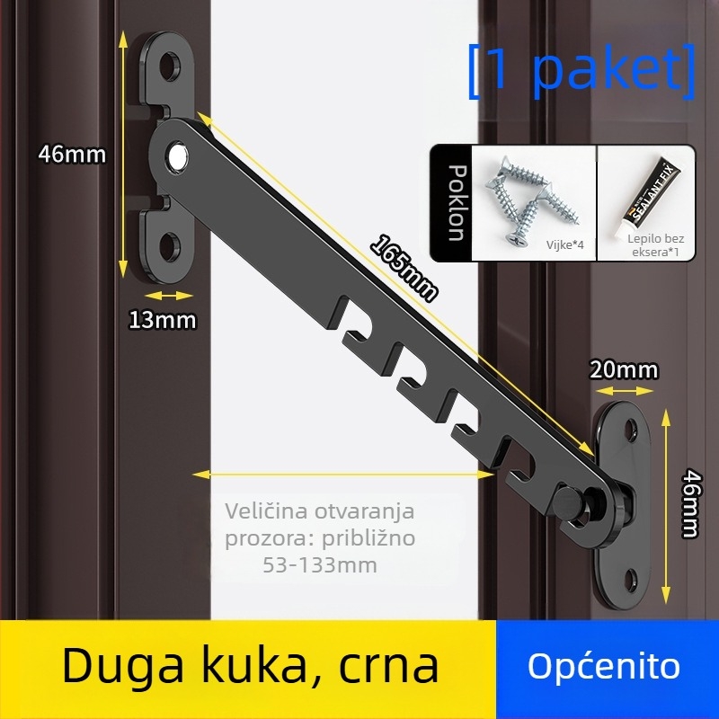 Dječji sigurnosni brava za prozore – bez bušenja, otporan na vjetar, ograničivač otvaranja unutarnje/vanjjske strane s kukom i kopčom – univerzalni model
