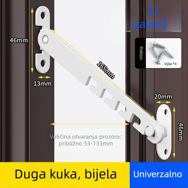 Dječji sigurnosni brava za prozore – bez bušenja, otporan na vjetar, ograničivač otvaranja unutarnje/vanjjske strane s kukom i kopčom – univerzalni model
