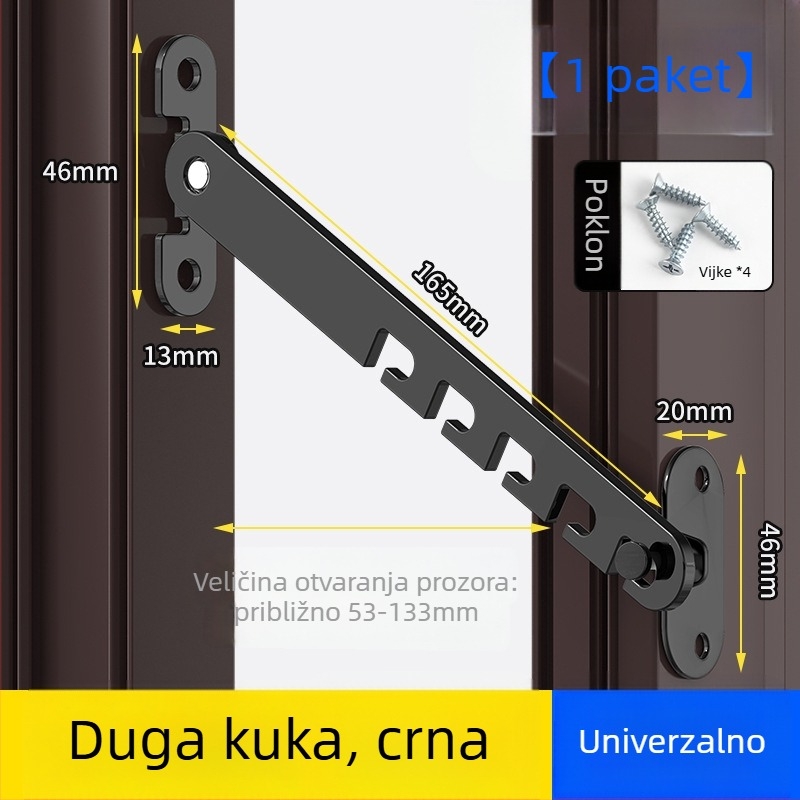 Dječji sigurnosni brava za prozore – bez bušenja, otporan na vjetar, ograničivač otvaranja unutarnje/vanjjske strane s kukom i kopčom – univerzalni model