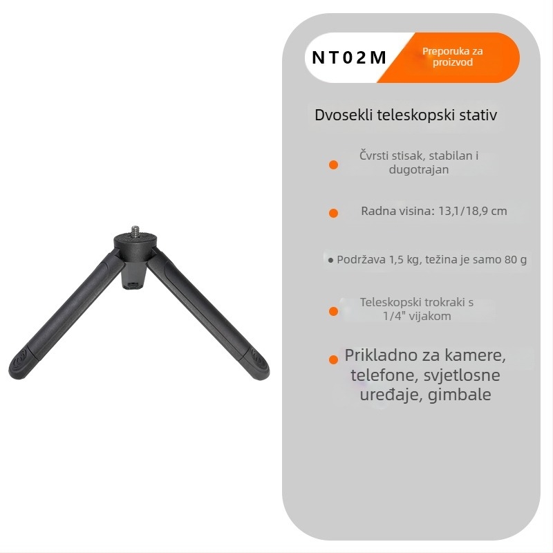 Stativ za mobitel i bezzrcalni fotoaparat | Dvostruki teleskop, ABS materijal, nosivost do 2 kg, prenosiv