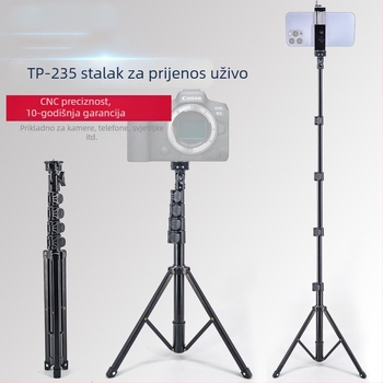 Aluminijski stalak za mobilni telefon za live streaming – podni stalak, 5 sekcija, nosivost 2 kg, cijevi promjera 25–22–19–16–14 mm