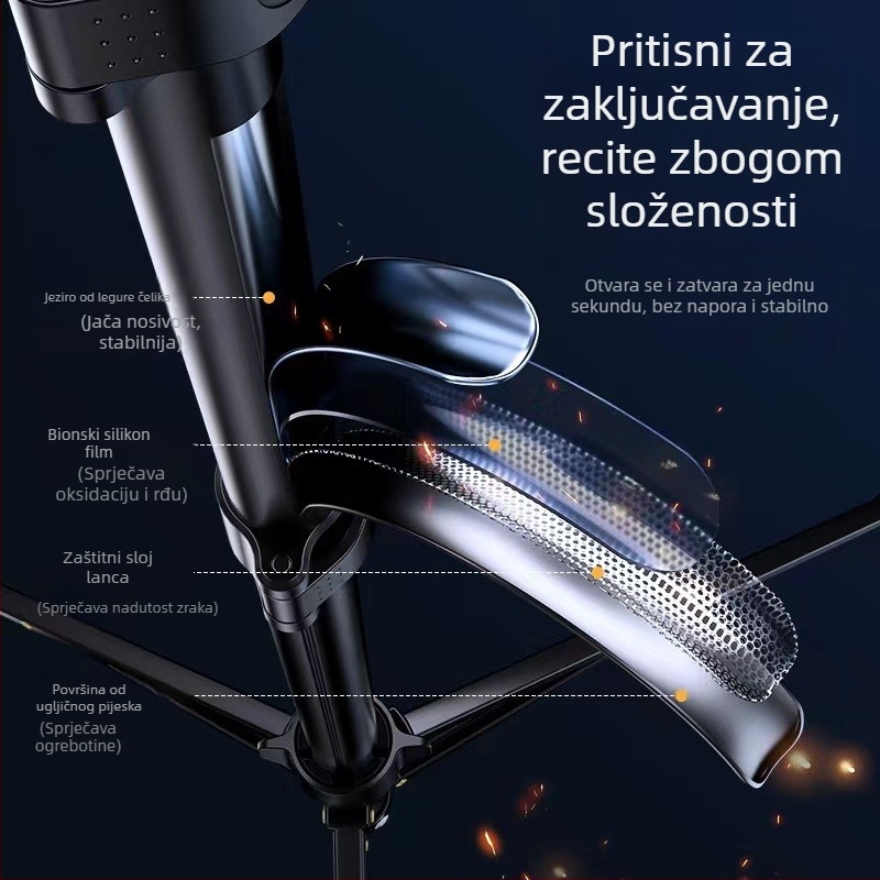 Aluminijski stalak za mobilni telefon za live streaming – podni stalak, 5 sekcija, nosivost 2 kg, cijevi promjera 25–22–19–16–14 mm