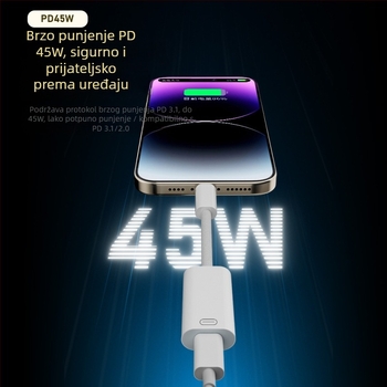 Kabel Type-C na Lightning – 45W brzo punjenje, prijenos podataka, kompatibilan s Apple uređajima (iPhone, iPad)