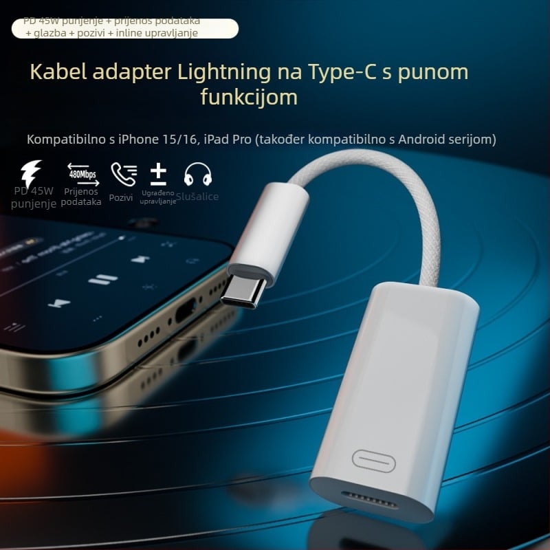 Kabel Type-C na Lightning – 45W brzo punjenje, prijenos podataka, kompatibilan s Apple uređajima (iPhone, iPad)
