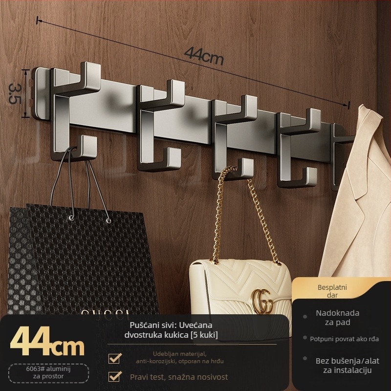 Zidni vješalica za odjeću — model Fjdtdygg, Space aluminij, završna obloga pečenom bojom, za vrata i garderobe, moderan stil, lagani luksuz