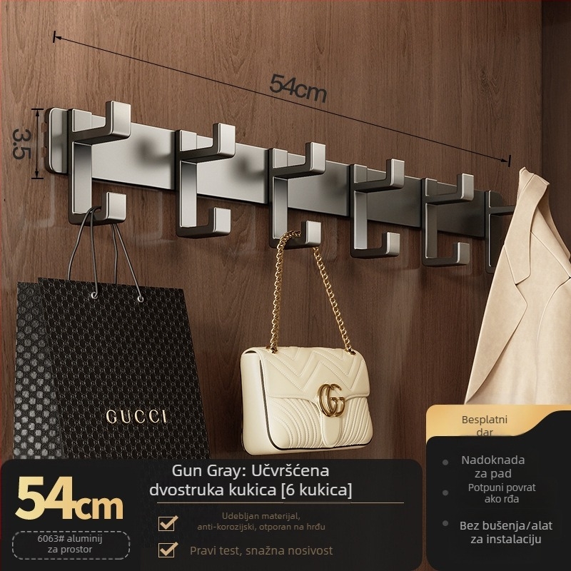 Zidni vješalica za odjeću — model Fjdtdygg, Space aluminij, završna obloga pečenom bojom, za vrata i garderobe, moderan stil, lagani luksuz