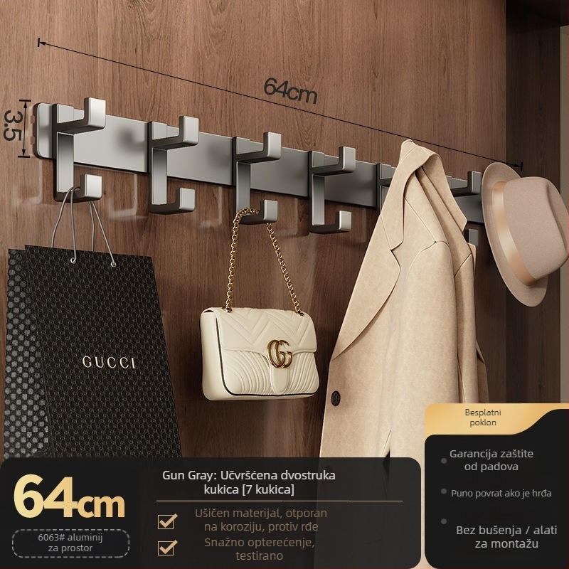 Zidni vješalica za odjeću — model Fjdtdygg, Space aluminij, završna obloga pečenom bojom, za vrata i garderobe, moderan stil, lagani luksuz