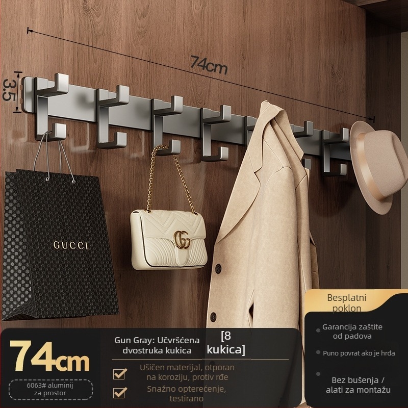 Zidni vješalica za odjeću — model Fjdtdygg, Space aluminij, završna obloga pečenom bojom, za vrata i garderobe, moderan stil, lagani luksuz