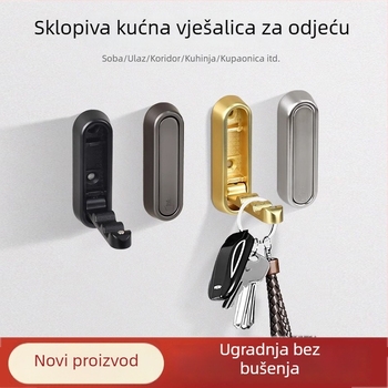 Zidni sklopivi držač za odjeću – bez bušenja (Model: Zidni sklopivi držač; Materijal: cinkova aluminijska legura; Upotreba: spavaća soba, hodnik, kuhinja, kupaonica; Stil: moderni minimalistički)