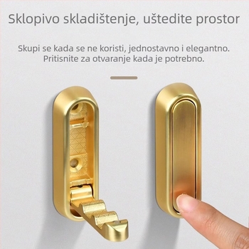 Zidni sklopivi držač za odjeću – bez bušenja (Model: Zidni sklopivi držač; Materijal: cinkova aluminijska legura; Upotreba: spavaća soba, hodnik, kuhinja, kupaonica; Stil: moderni minimalistički)