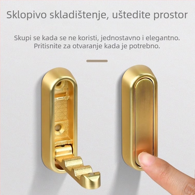 Zidni sklopivi držač za odjeću – bez bušenja (Model: Zidni sklopivi držač; Materijal: cinkova aluminijska legura; Upotreba: spavaća soba, hodnik, kuhinja, kupaonica; Stil: moderni minimalistički)