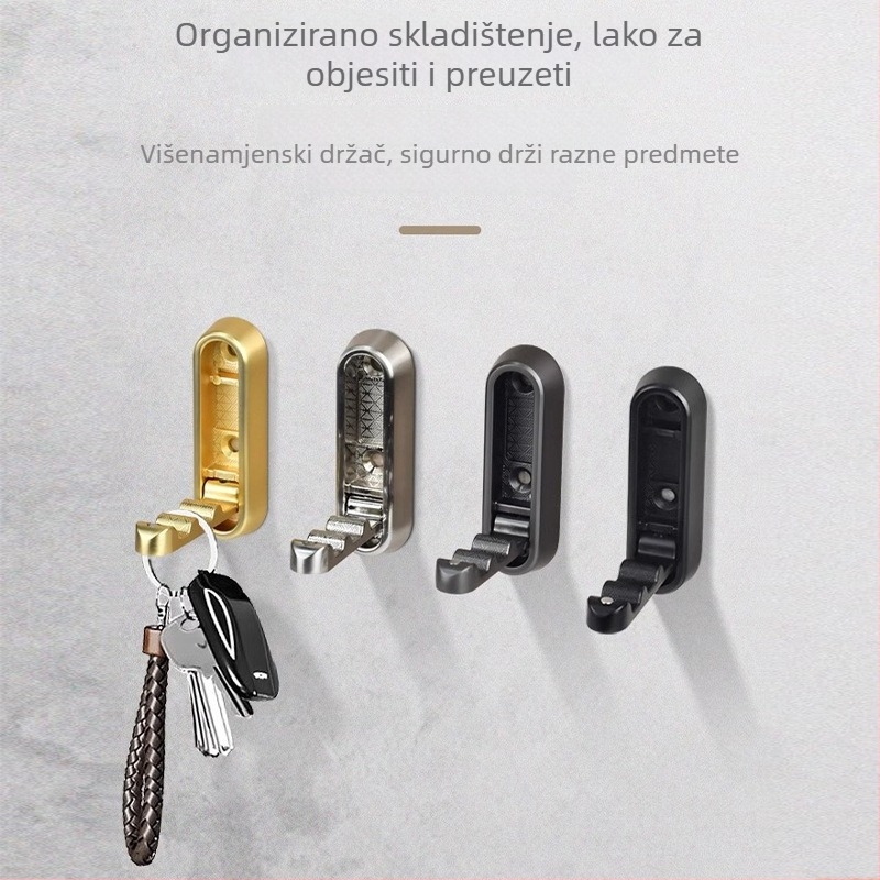 Zidni sklopivi držač za odjeću – bez bušenja (Model: Zidni sklopivi držač; Materijal: cinkova aluminijska legura; Upotreba: spavaća soba, hodnik, kuhinja, kupaonica; Stil: moderni minimalistički)