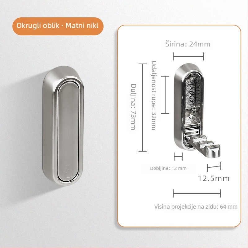 Zidni sklopivi držač za odjeću – bez bušenja (Model: Zidni sklopivi držač; Materijal: cinkova aluminijska legura; Upotreba: spavaća soba, hodnik, kuhinja, kupaonica; Stil: moderni minimalistički)