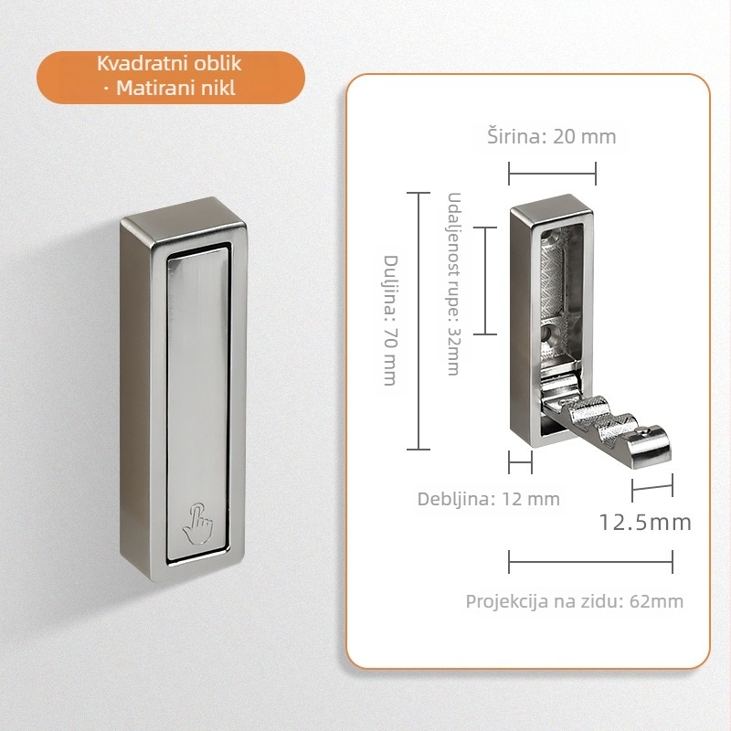 Zidni sklopivi držač za odjeću – bez bušenja (Model: Zidni sklopivi držač; Materijal: cinkova aluminijska legura; Upotreba: spavaća soba, hodnik, kuhinja, kupaonica; Stil: moderni minimalistički)