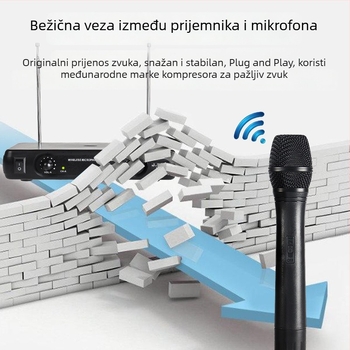 Dvokatani bežični sustav mikrofona za KTV, konferencije i pozornicu (raspon frekvencija 20 Hz–20 kHz, SNR ≥75 dB, uključuje prijemnik)