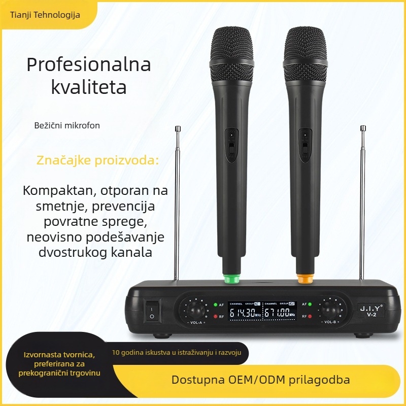 Dvokatani bežični sustav mikrofona za KTV, konferencije i pozornicu (raspon frekvencija 20 Hz–20 kHz, SNR ≥75 dB, uključuje prijemnik)