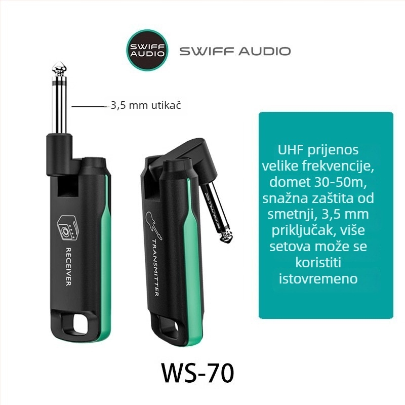 Ruifu WS-70plus Bežični transceiver za električnu gitaru i bas — odašiljač i prijemnik
