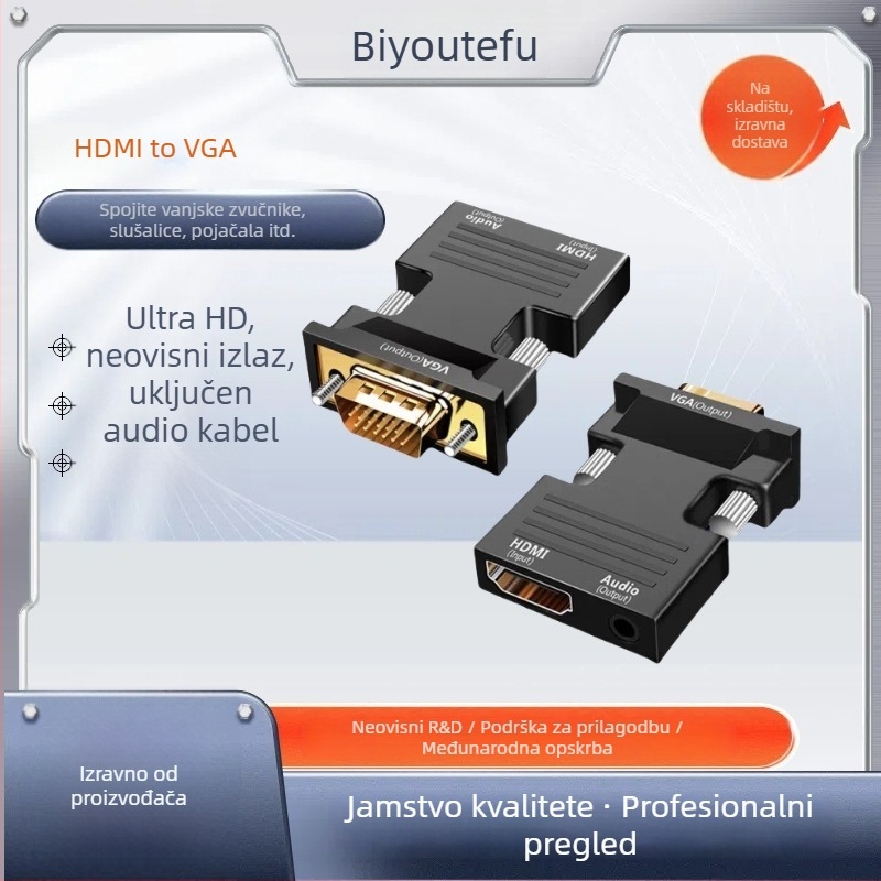 HDMI ženski na VGA muški adapter s audio priključkom za povezivanje računala/prijenosnog računala na monitor ili projektor