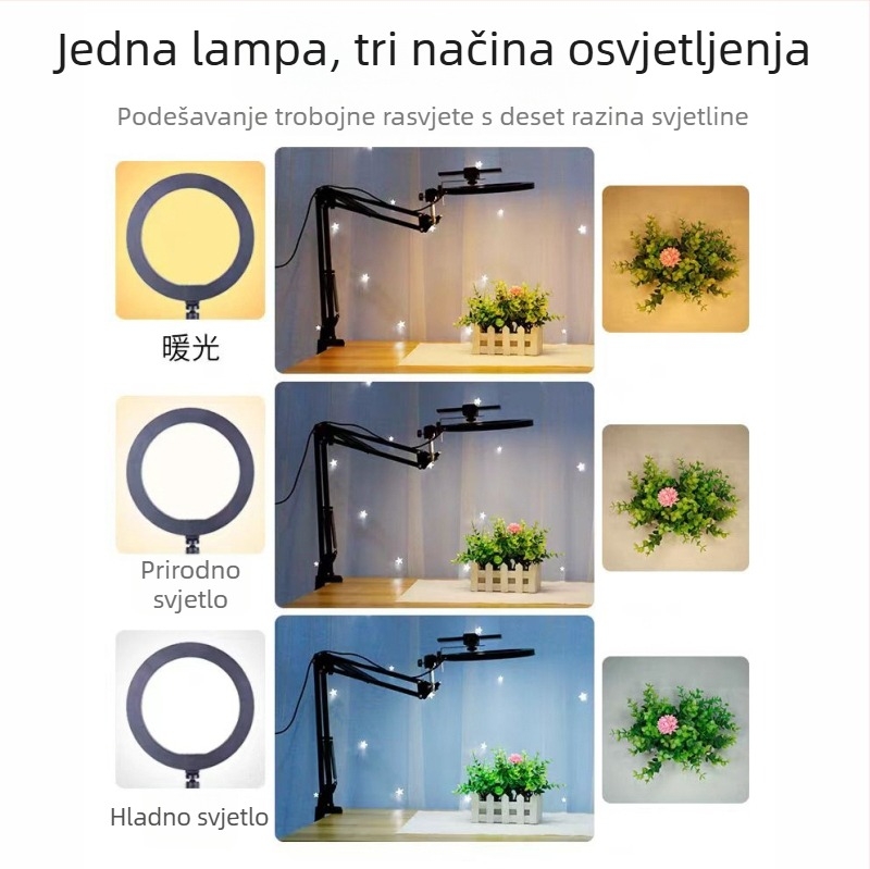 LED rasvjeta za stolni nosač s podesivom temperaturom boje 2500–9900K, 110V, ispod 10W; idealna za live streaming, crtanje i manikuru.