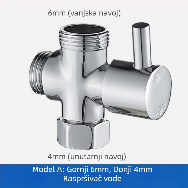 FSQ vodeni razdjelnik s 1 ulazom, 2 izlaza, 3-putna kutna ventila, navoji 4/6, unutarnji i vanjski navoji, mesing spojnik za distribuciju vode