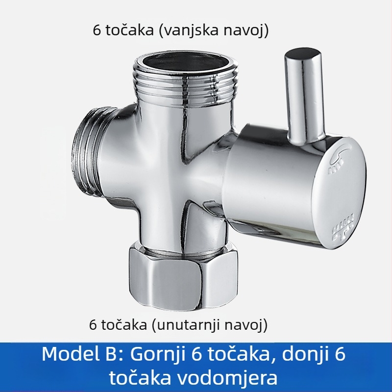 FSQ vodeni razdjelnik s 1 ulazom, 2 izlaza, 3-putna kutna ventila, navoji 4/6, unutarnji i vanjski navoji, mesing spojnik za distribuciju vode