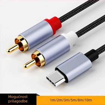 Type-C audio splitter kabel RCA, 1-2, bakreni vodiči s tinom, srebrni konektori, težina 30 g