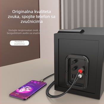 Type-C audio splitter kabel RCA, 1-2, bakreni vodiči s tinom, srebrni konektori, težina 30 g