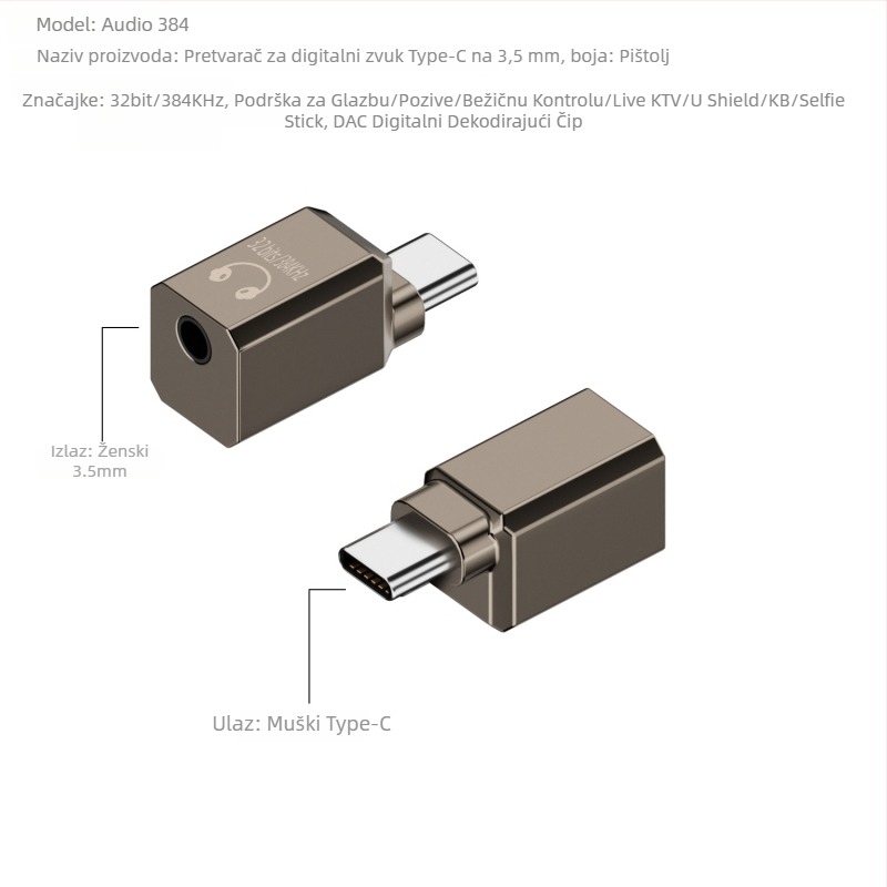 Adapter za slušalice 3,5 mm na Type-C sa ugrađenim DAC-om za Hi-Fi zvuk
