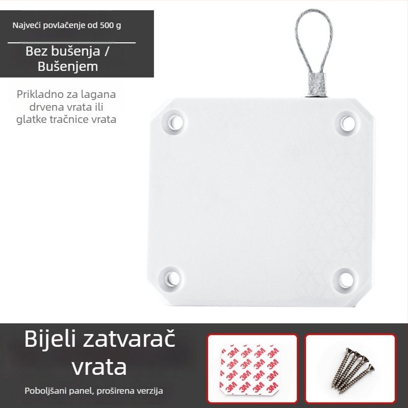 Zatvarač vrata bez bušenja – vučni kabel, za kućnu upotrebu, tih rad, automatsko vraćanje, ABS kućište