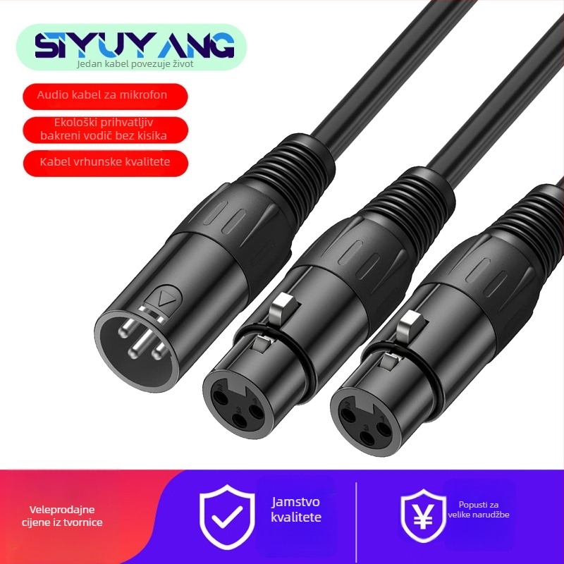 XLR audio kabel s Y splitterom: metalno kućište, muški na muški i dvostruki ženski XLR konektori, SIYUYANG, model Cannon one in two